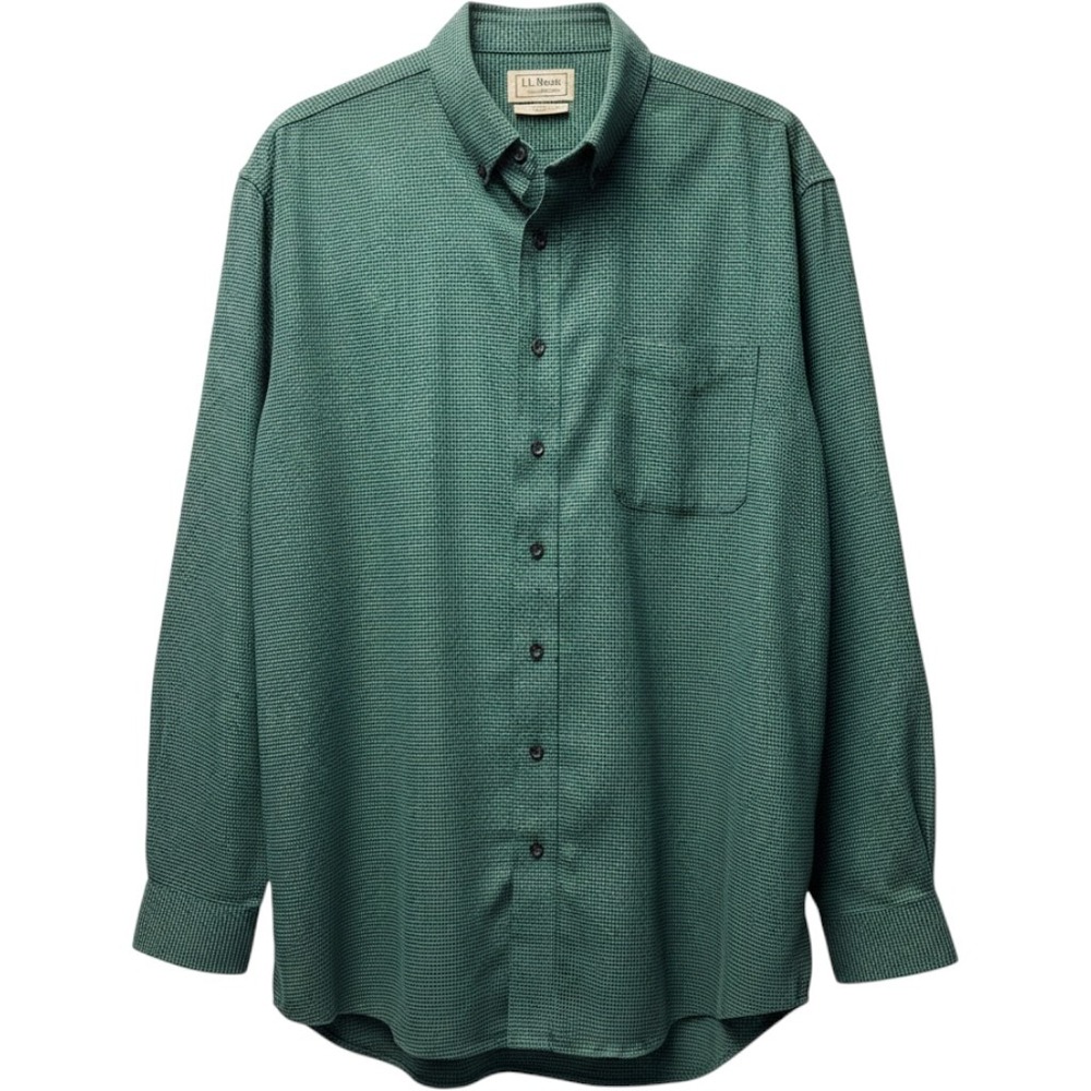 L.L. Bean Button Down Shirt XL Tall Green Houndstooth Traditional Fit Cotton